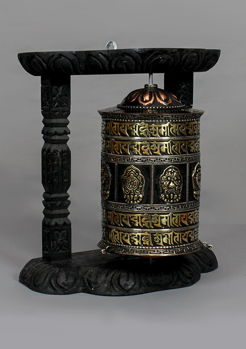 Wall Hanging Single Prayer Wheel With Mantra Carvings