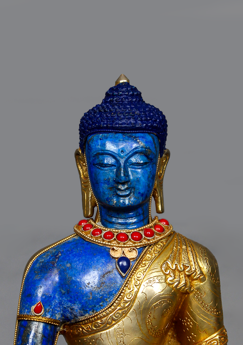 Lapis Lazuli Gold Plated Medicine Buddha Statue 12" H