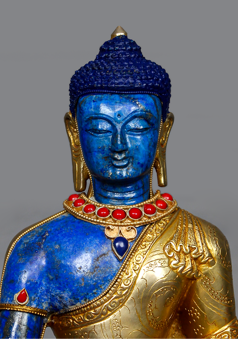 Lapis Lazuli Gold Plated Medicine Buddha Statue 12" H