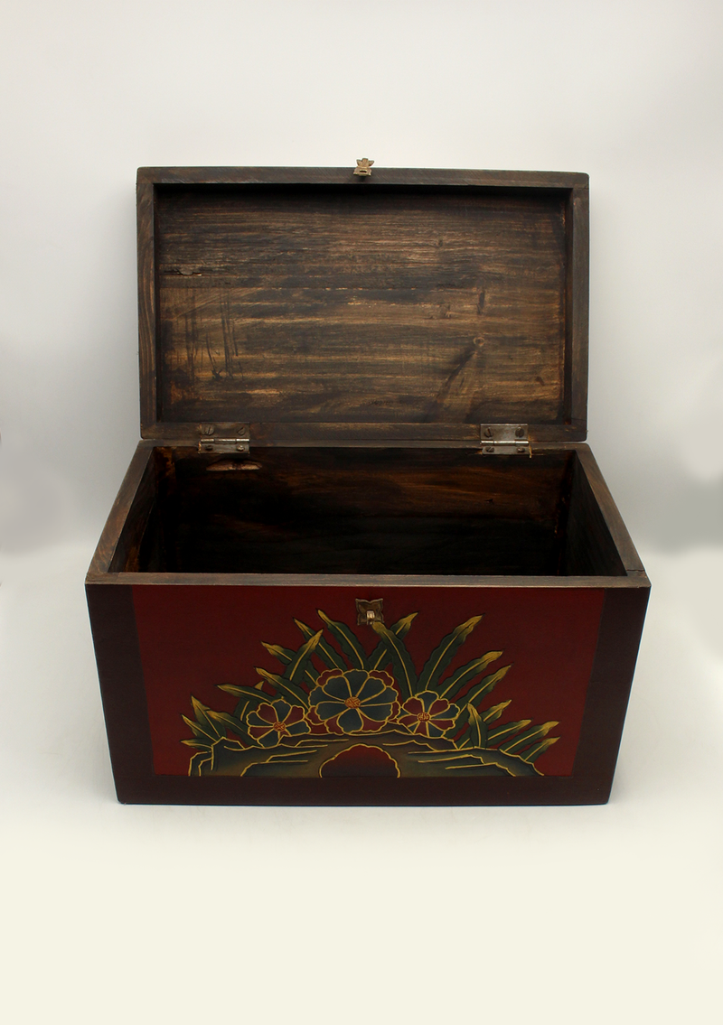 Handpainted Tibetan Lotus Wooden Box- Extra Large
