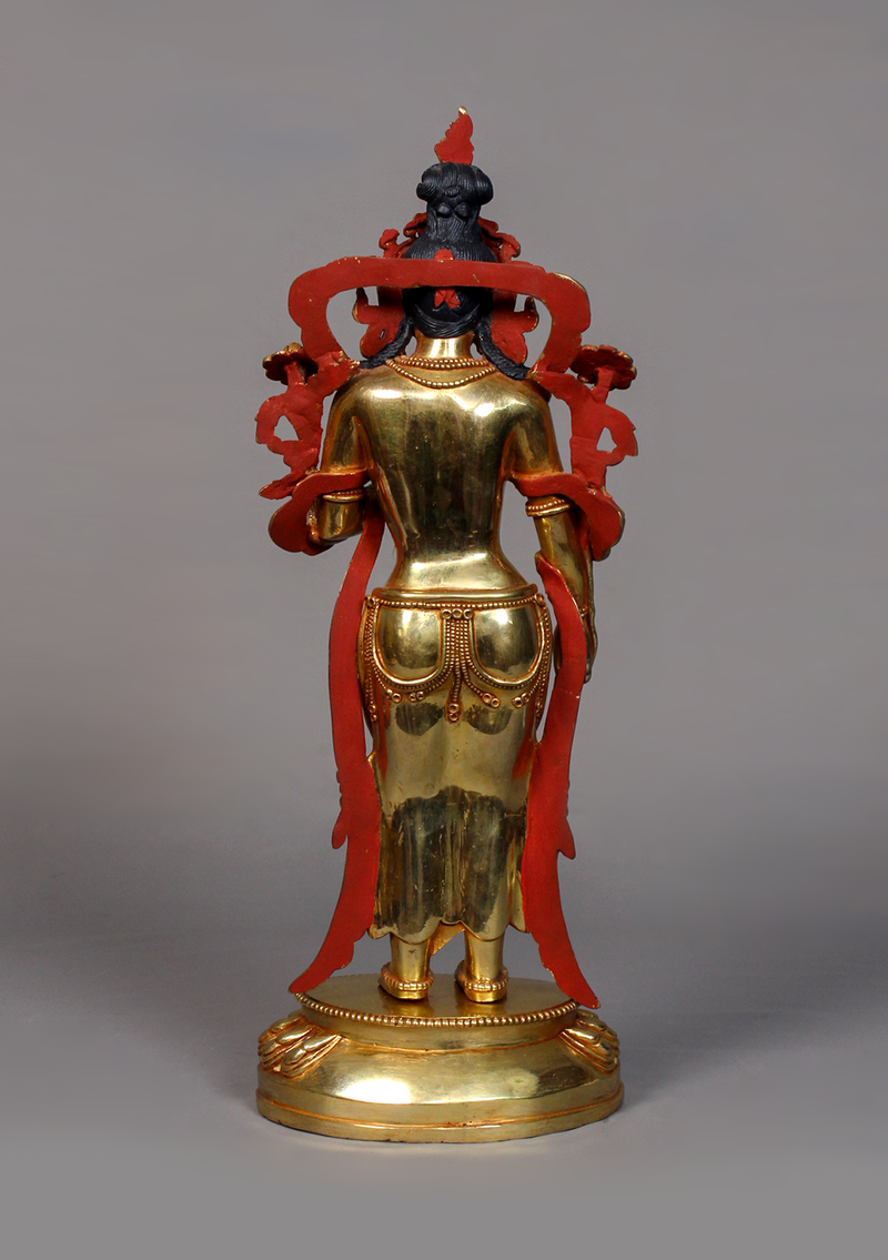 Fully Gold Plated Standing Tara Statue 13" H