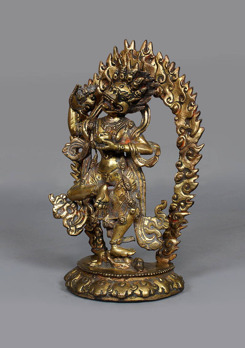 Antique Copper Simhamukha Statue 8.5"H