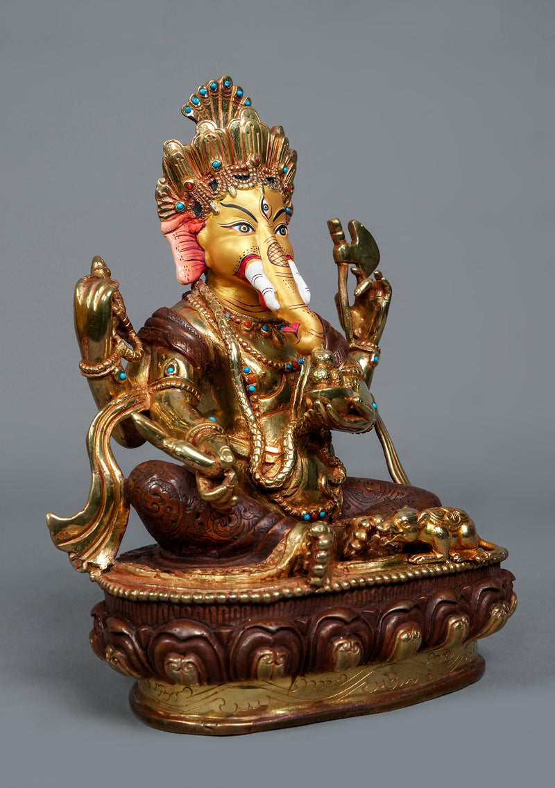 Handcrafted Copper Gilt Ganesha Sculpture 9" High