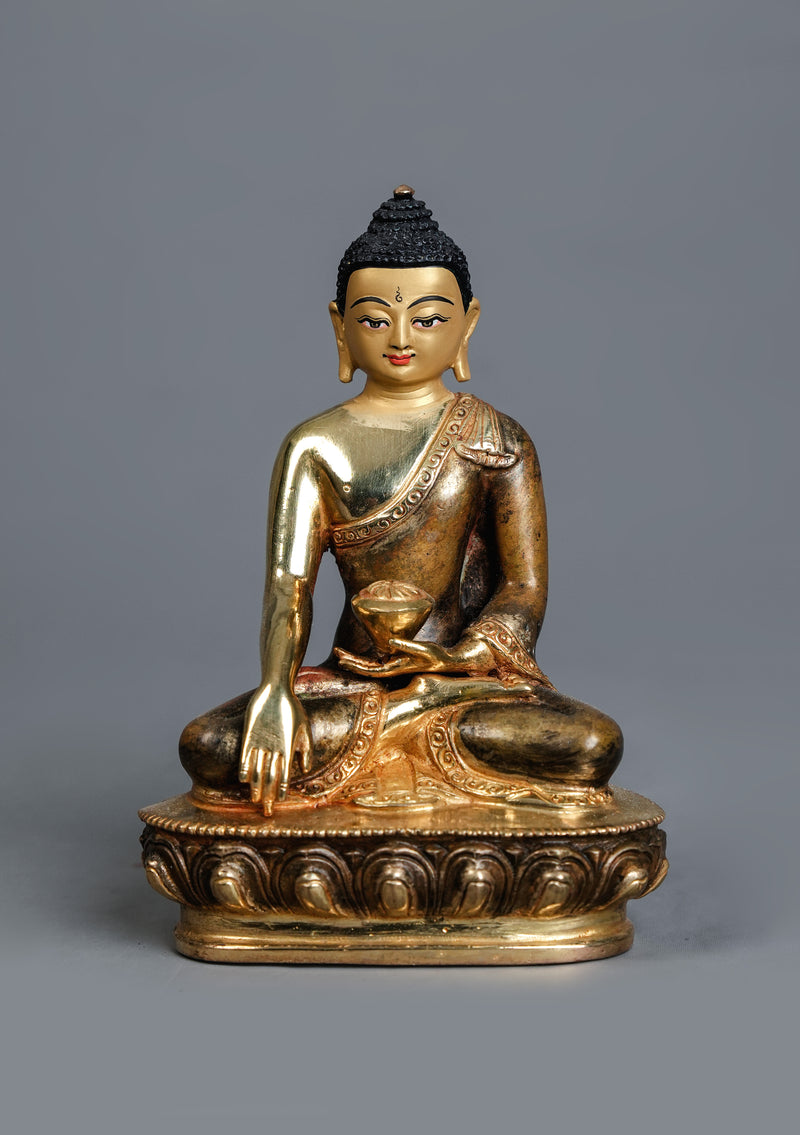 Partly Gold-Plated Shakyamuni Buddha Statue 5.5" H | Handmade in Nepal