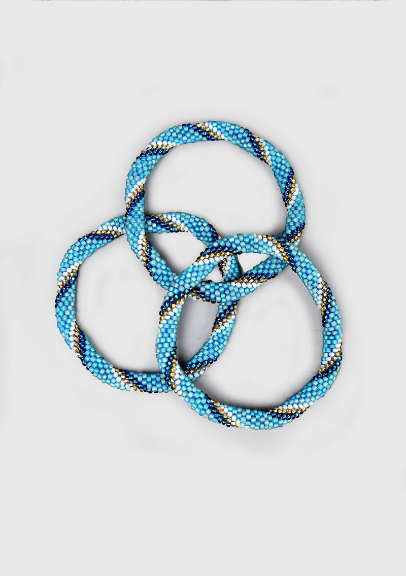 Blue Moon Striped Nepalese Roll Bead Bracelet