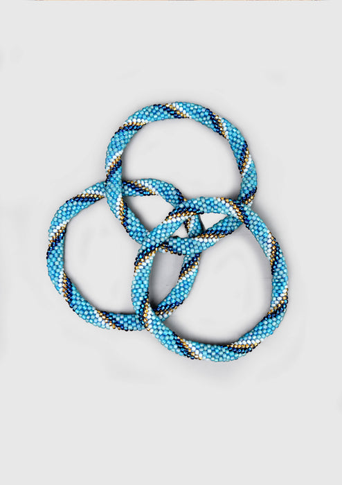 Blue Moon Striped Nepalese Roll Bead Bracelet