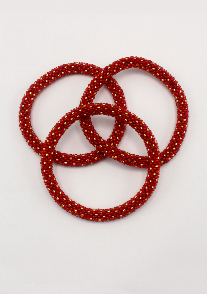 Golden Red Roll on Beads Nepalese Teej Bracelet