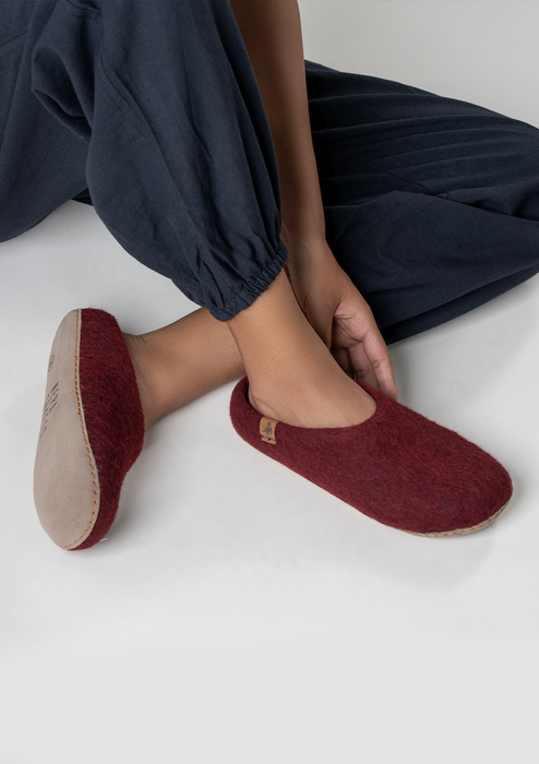 Handmade Wine Red Classic Felt Slippers