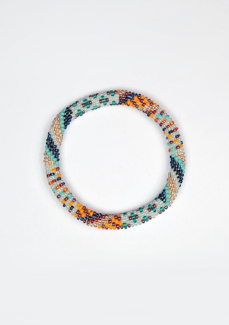 Blue, Orange & Bronze Harmony Nepalese Roll Bead Bracelet – Handmade Fair Trade Jewelry