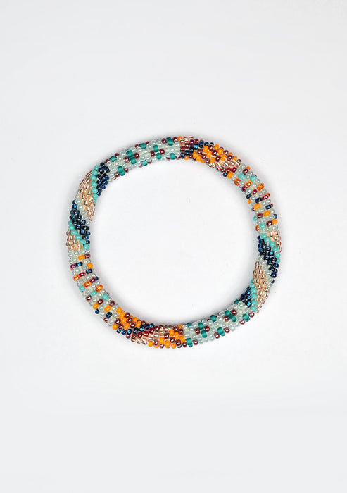Blue, Orange & Bronze Harmony Nepalese Roll Bead Bracelet – Handmade Fair Trade Jewelry