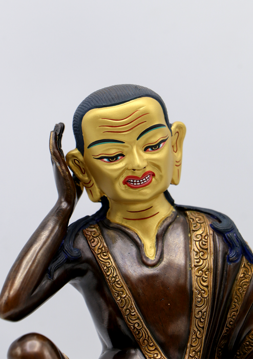 Gold Face Painted Copper Milarepa Statue 7.5"H
