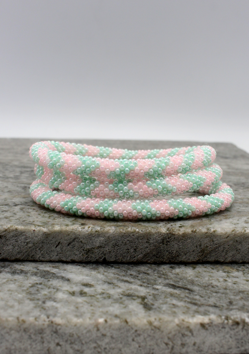 Sliver Green Nepalese Roll on Beads Bracelet