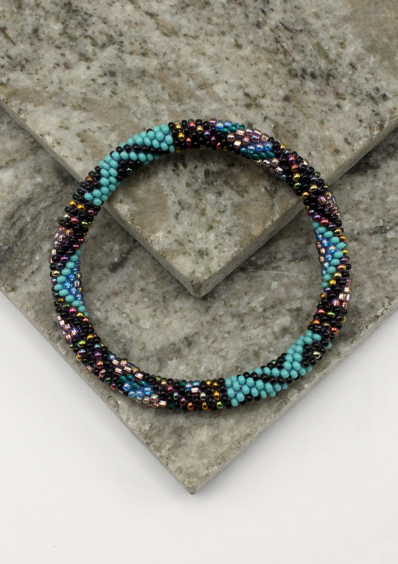 Turquoise Blue Red Indian Roll on Beads Bracelet