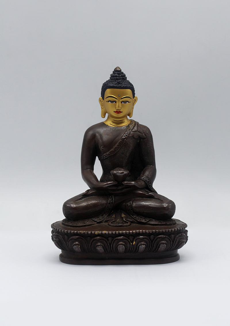 Gold Face Painted Copper Amitabha Buddha Statue 5.5"H