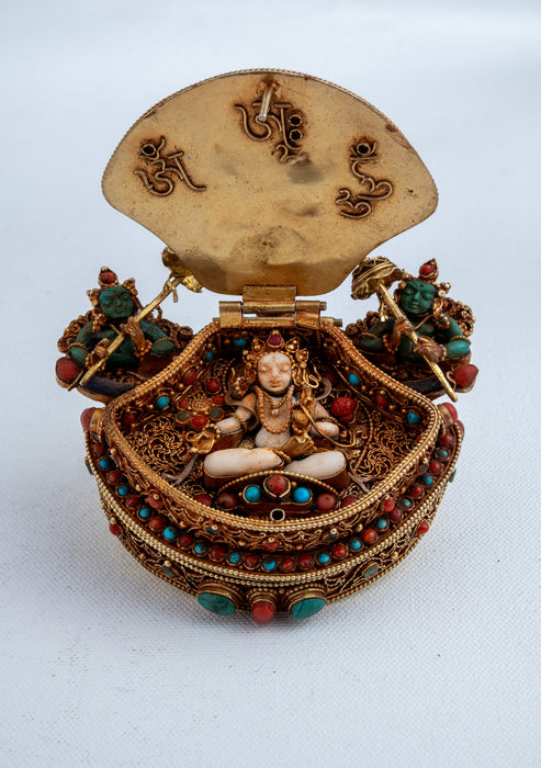 925 Silver  Sterling Tibetan 3 Step Ghau with Gold Plating - Manjushree, White Tara & Green Tara