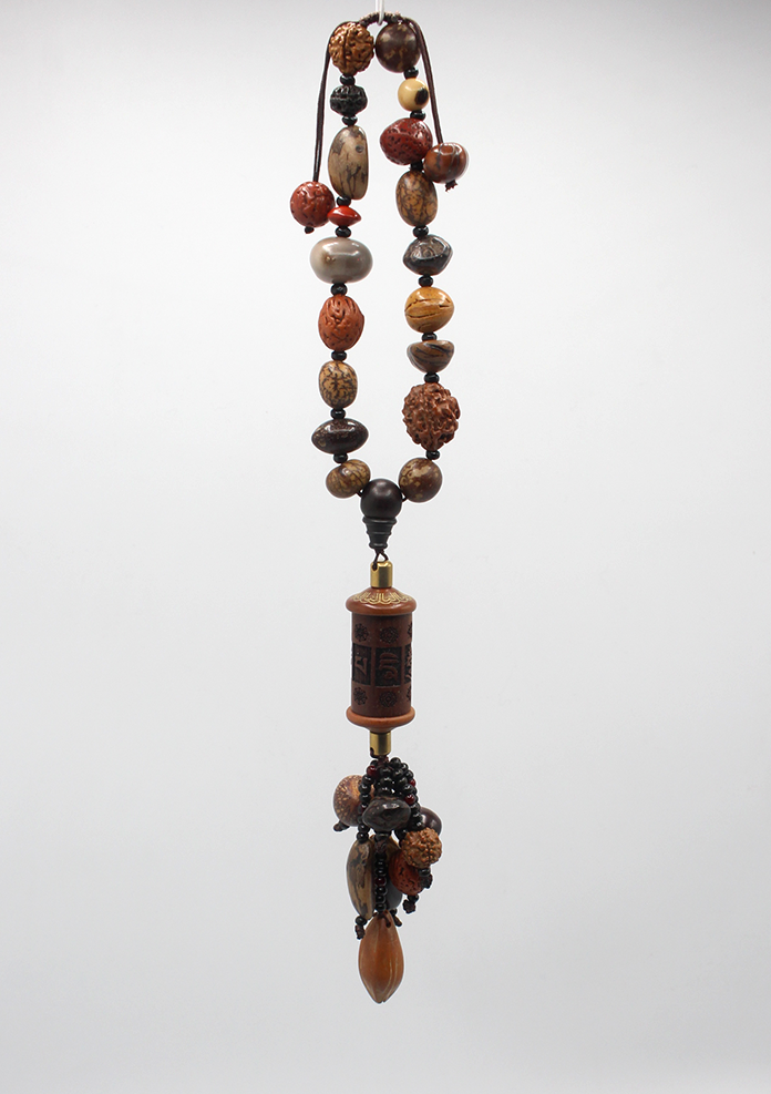 Tibetan Prayer Wheel Carved Wooden Car Hanging Amulet