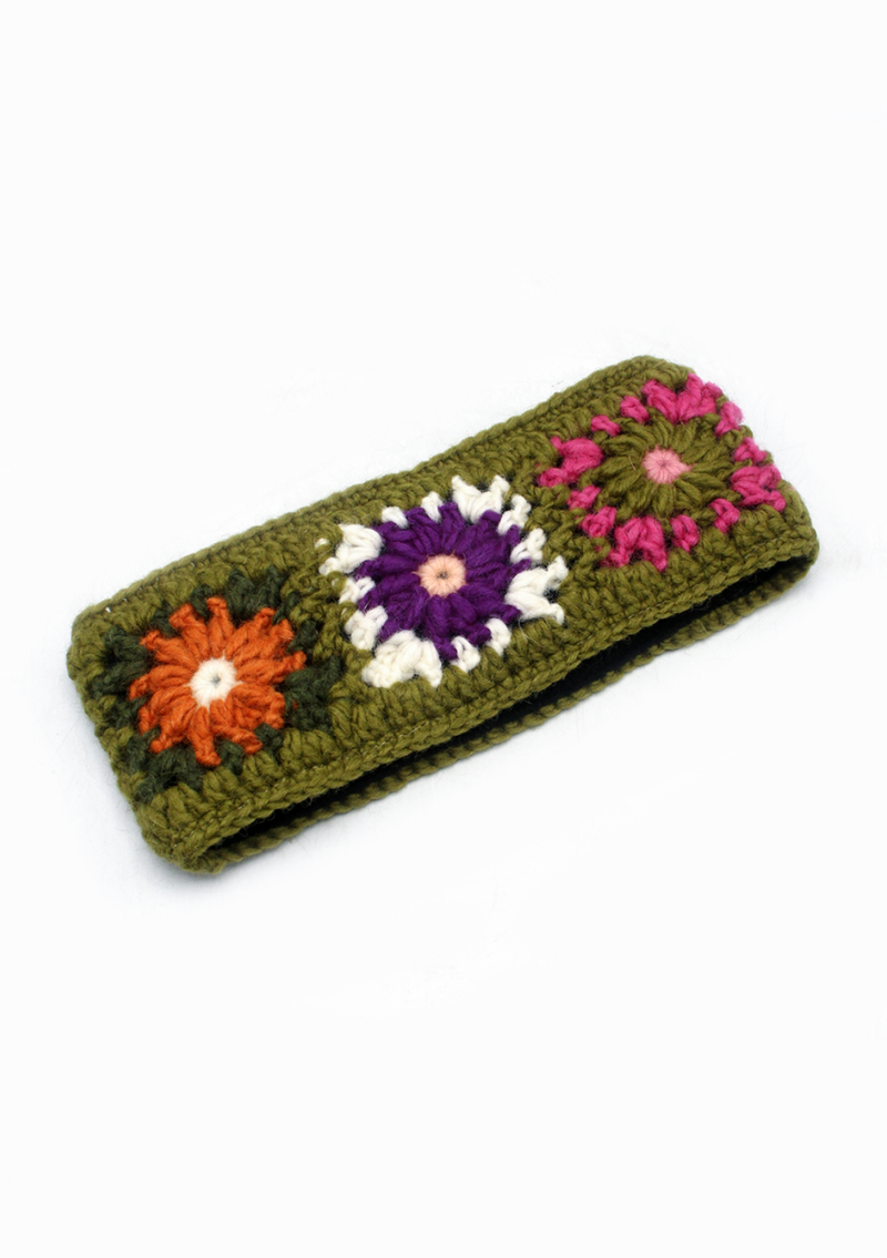 Handknitted Crochet  Winer Sherpa Flower Headband