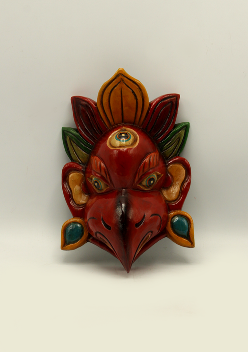 Handcarved and HandPainted Wooden Garud Wall Hanging Mask - Red