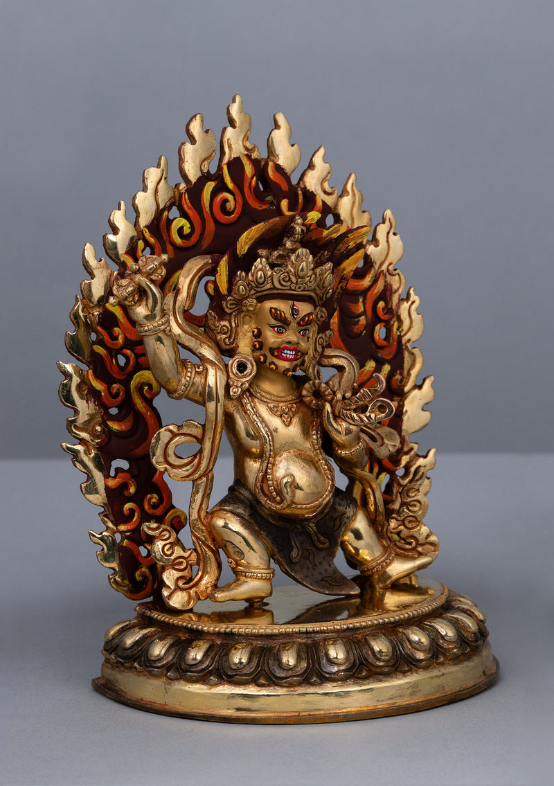 Partly Gold Plated Painted Vajrapani Statue 8" H