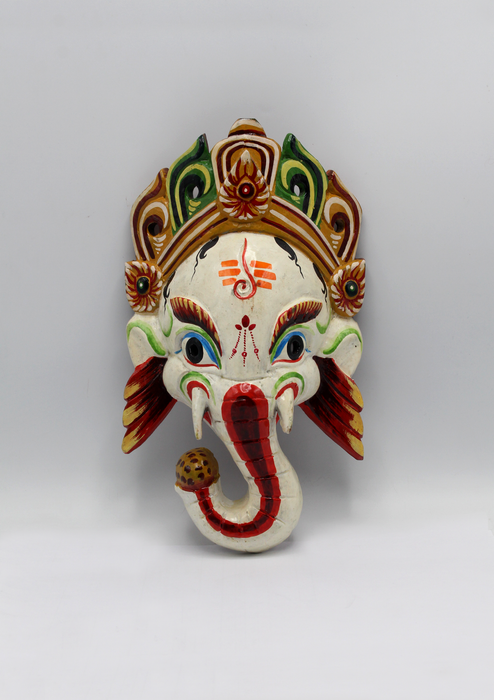 Hand Painted Little Ganesh Wall Hanging Mask - White