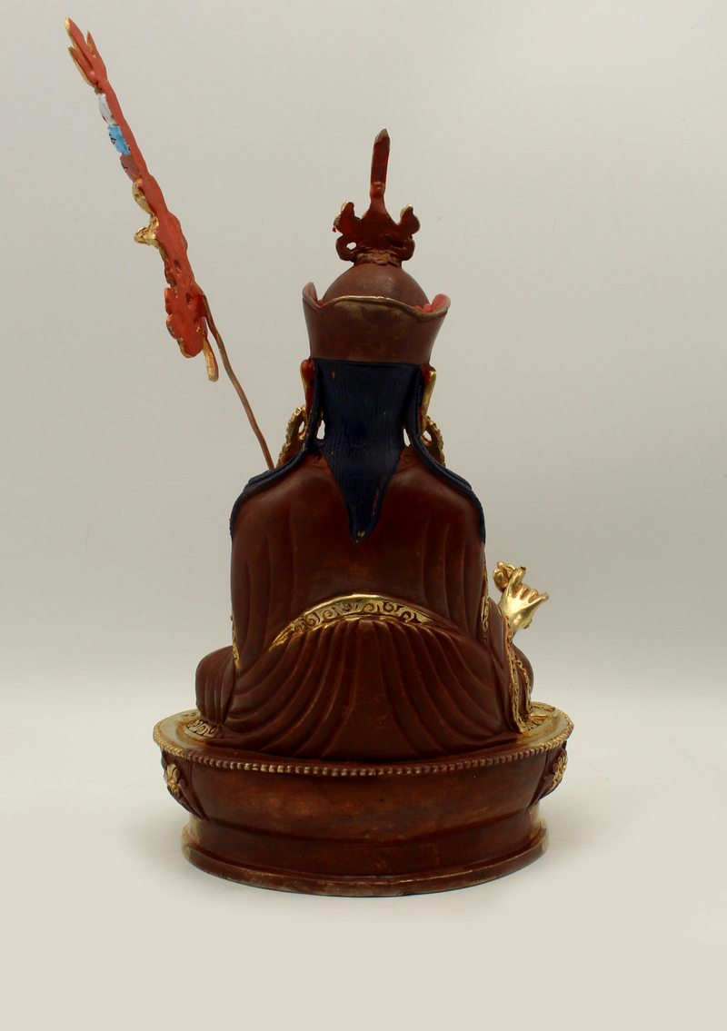 Partly Gold Plated Copper Guru Padmasambhava Statue 9"H