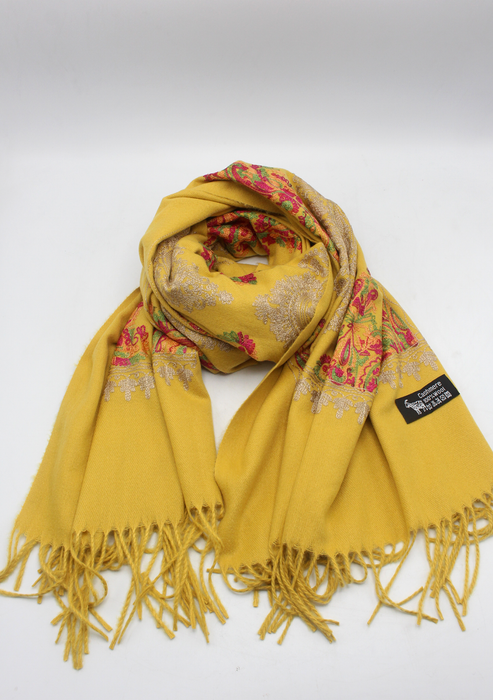 Yellow Woolen Embroidery Shawl