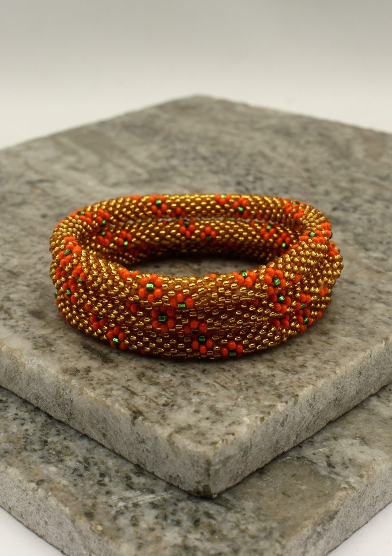 Golden Orange Flower Roll Beads Bracelet