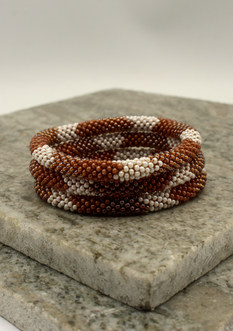 White Brown Roll Beads Bracelet