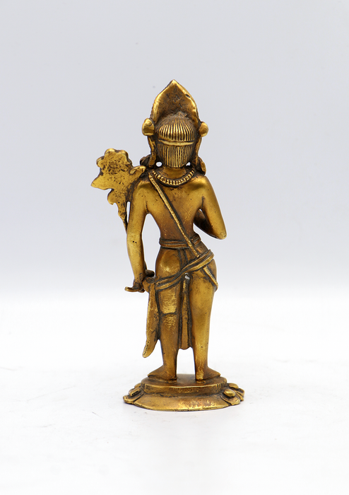 Fully Gold Plated Standing Lokeshwora with Flower Statue 6"H