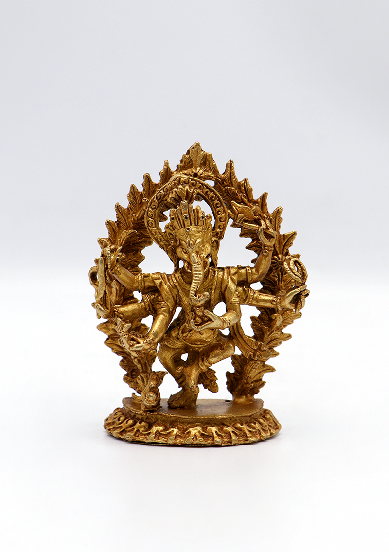 Gold Electroplated Dancing Ganesha Statue 3.5"H