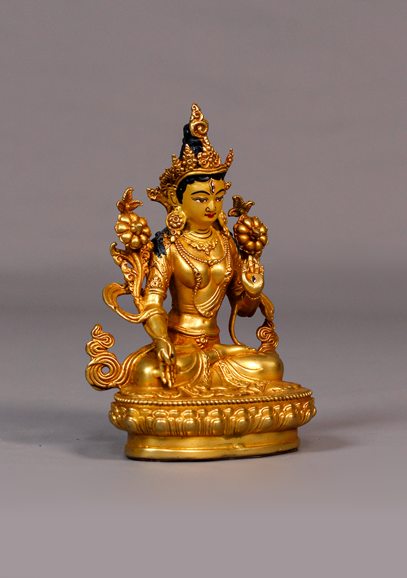 Fully Gold Plated White Tara Statue 4.25"H