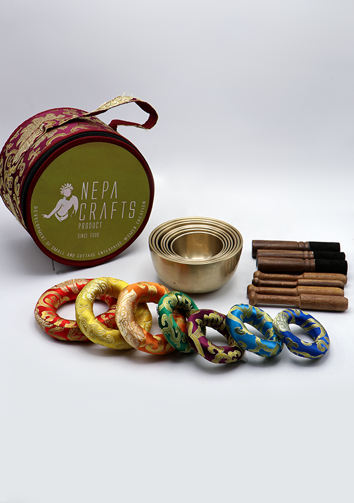 Seven Chakra Singing Bowl Tuned Set of 7 with  Cushion and Mallet