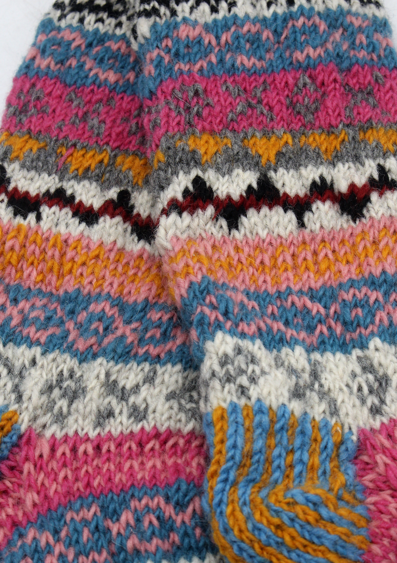 Light Blue Multicolor Woolen Knee High Socks