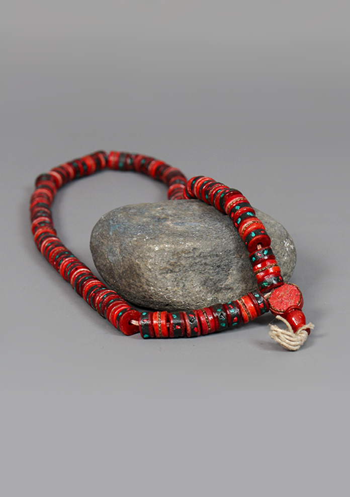 Bone Inlaid 108 Beads Red Prayer Mala