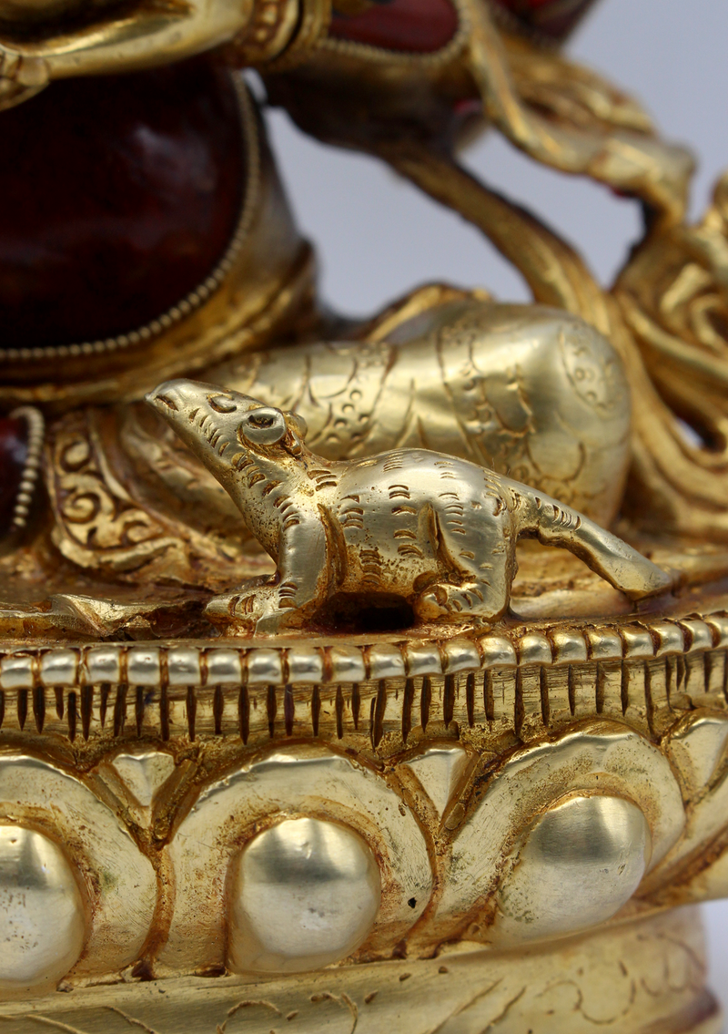 Coral  Jasper Gold Plated Ganesha Statue 8"H