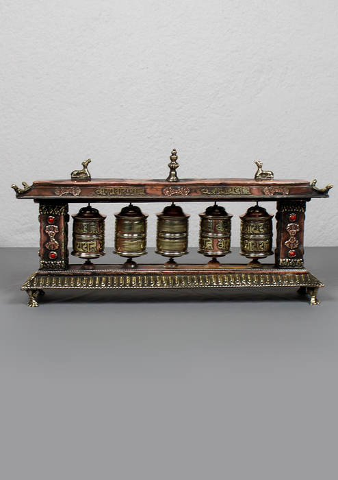 Potala Palace Style 5 Prayer Wheel Desktop Set – Tibetan Buddhist Spinner
