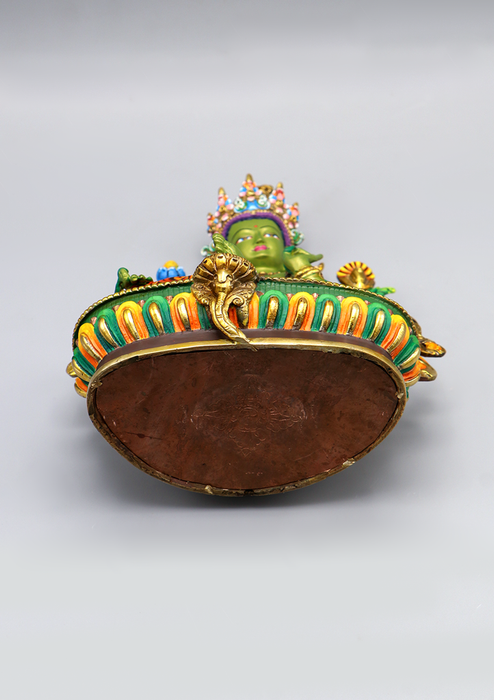 Green Tara  Handpainted  Copper Goldplated  Statue 9"H