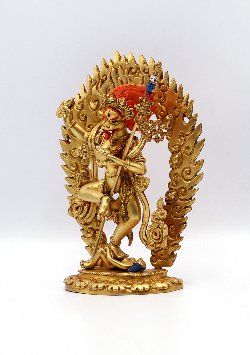 Fully Gold Plated Simhamukha  Sngha Jogini Statue 7.5"H