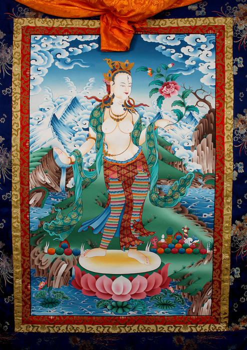 Standing Lokeshvara Brocade Thangka Painting