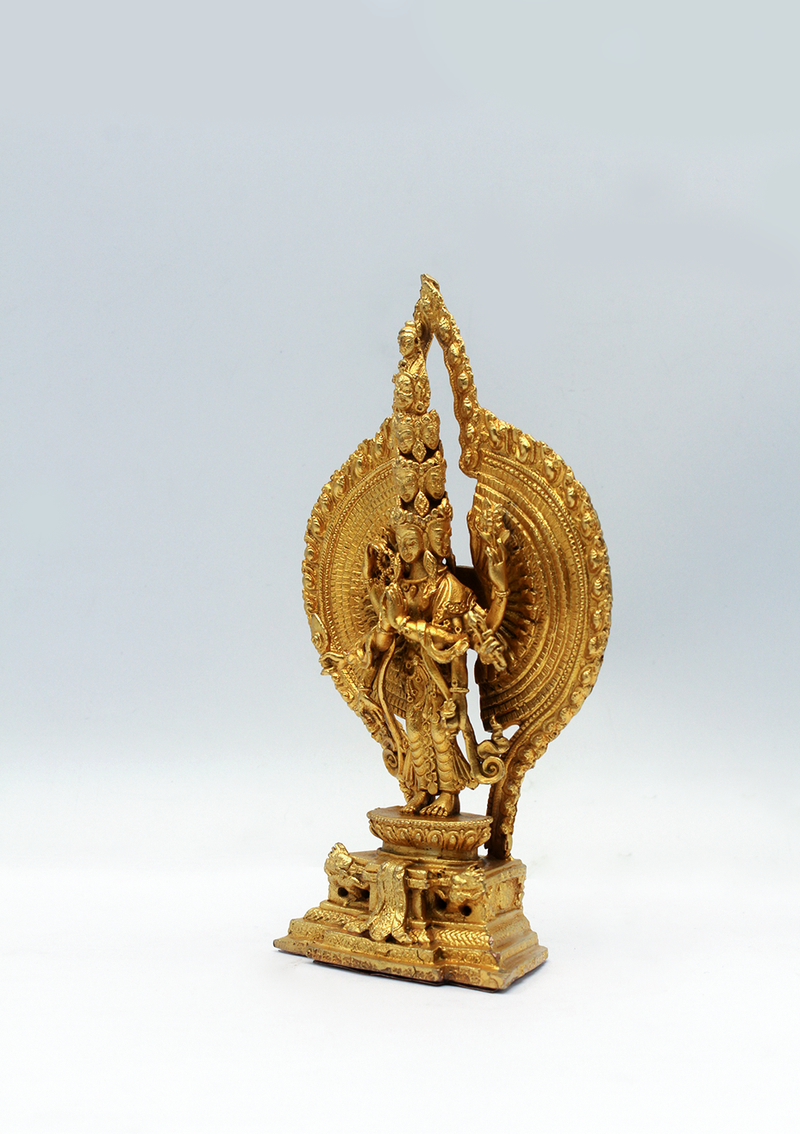 Gold Plated Avalokiteshvara Statue 6"H