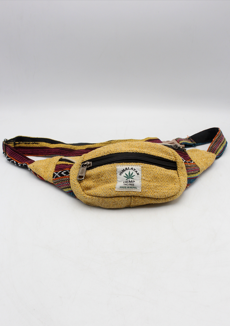 Light Yellow Hemp Fanny Pack, Hemp Waist Utility Belt, Hemp money bag