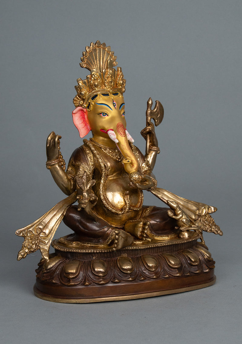 Partly Gold Plated Ganesh Statue 12"H