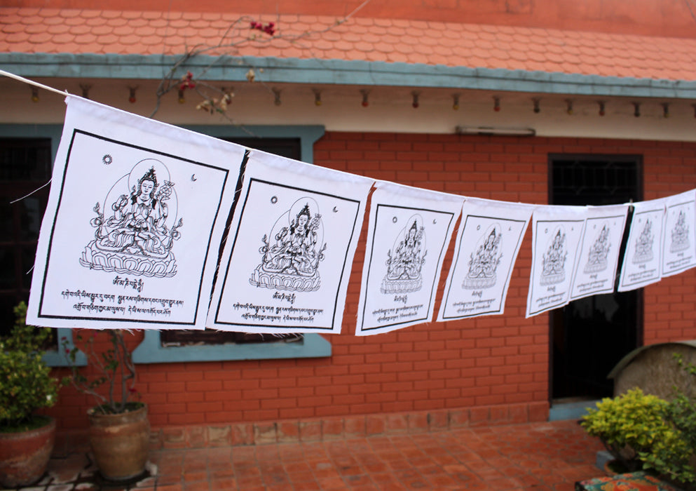 All White Chenrezig Poly-Cotton Belnd Prayer Flags