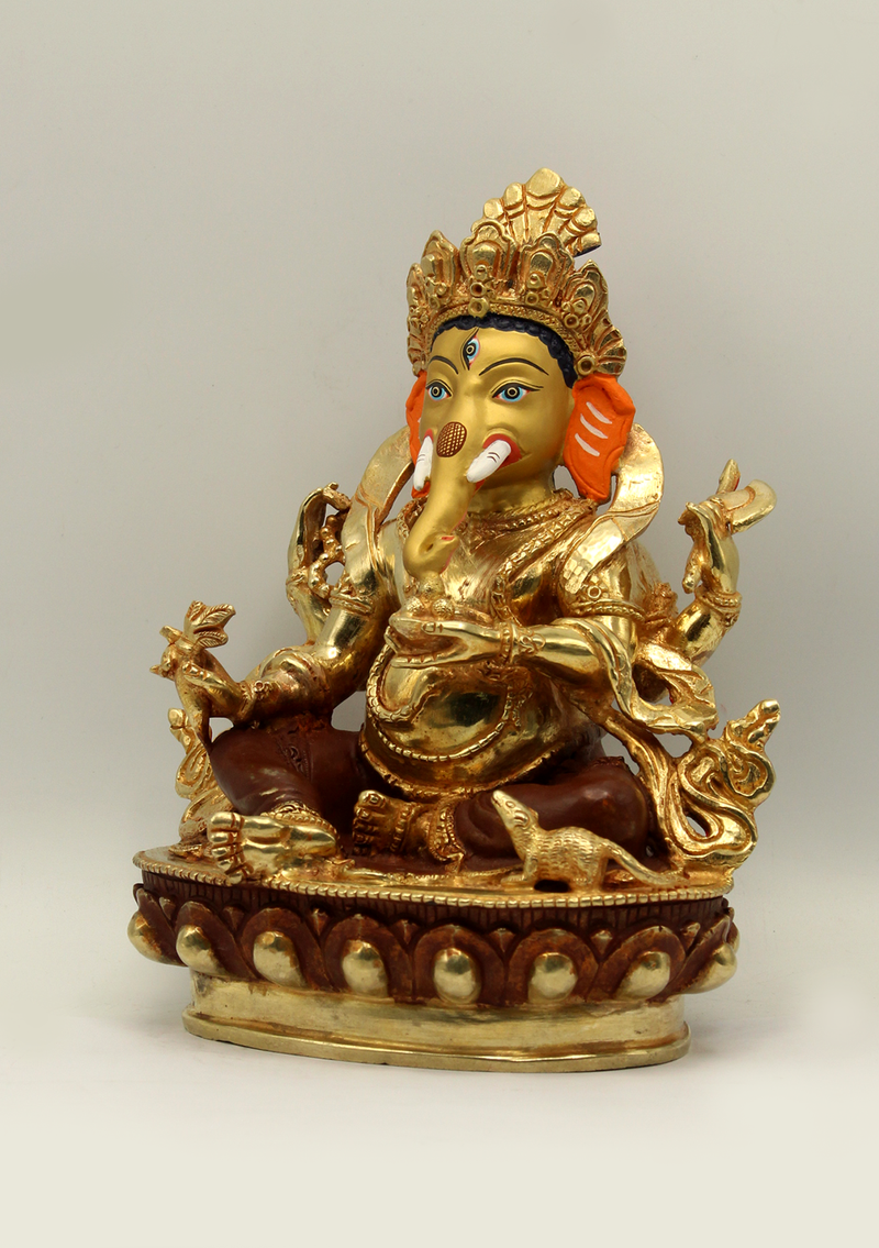 Partly Gold Plated Four Armed Ganesh Statue 8"H