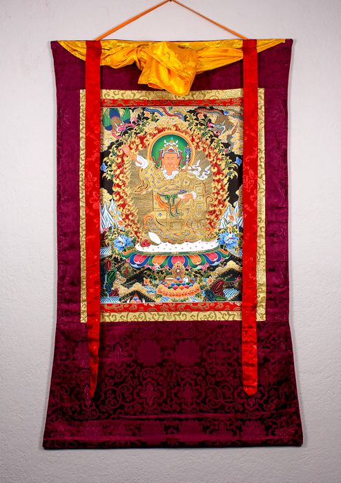 Traditional Standing Guru Rinpoche Brocade Thangka