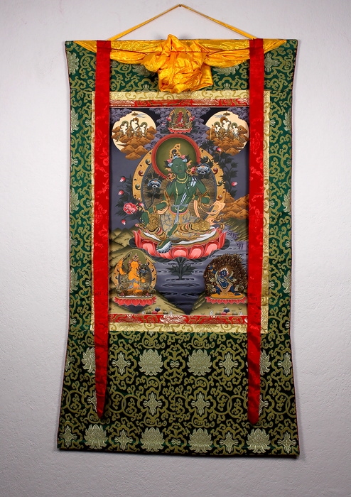 Green Tara Brocade Thangka Painting