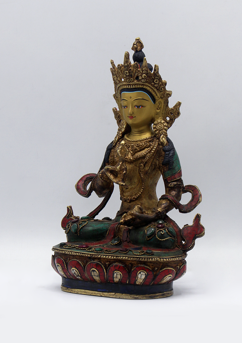 Stone Inlaid Copper Vajrasattva Statue 9"H