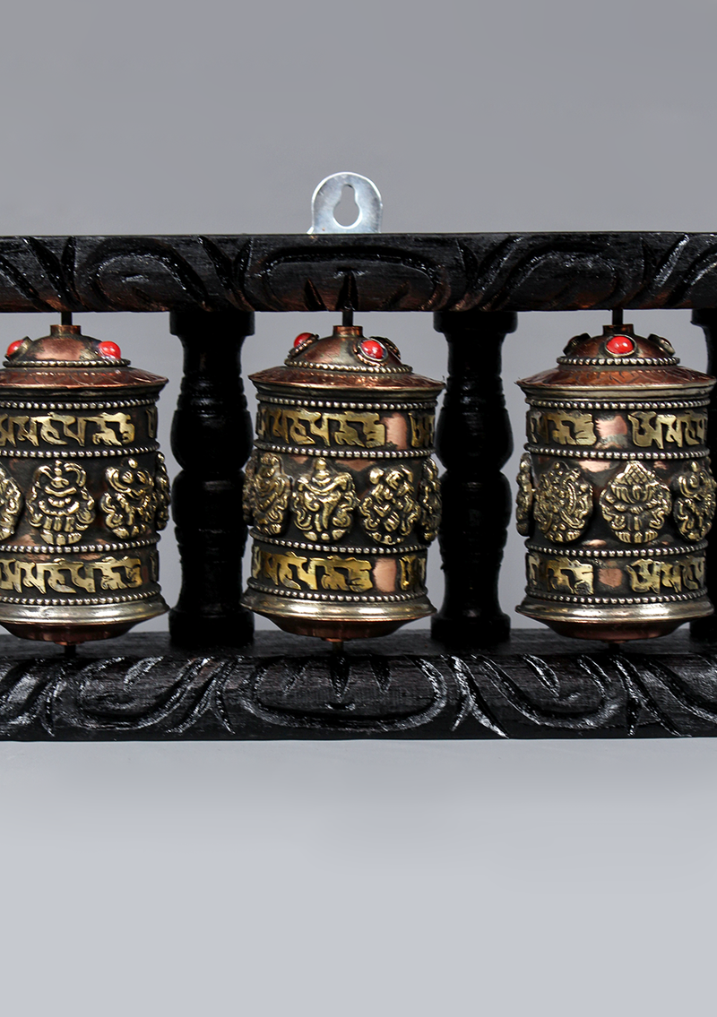 Eight Auspicious Symbol Three Prayer Wheel Wall Frame