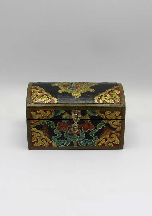 Handpainted Tibetan Wooden Optical Boxes with Dharmachakra- Medium