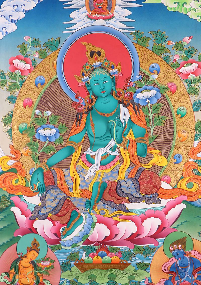 Green Tara Seated On Lotus Thangka Painting